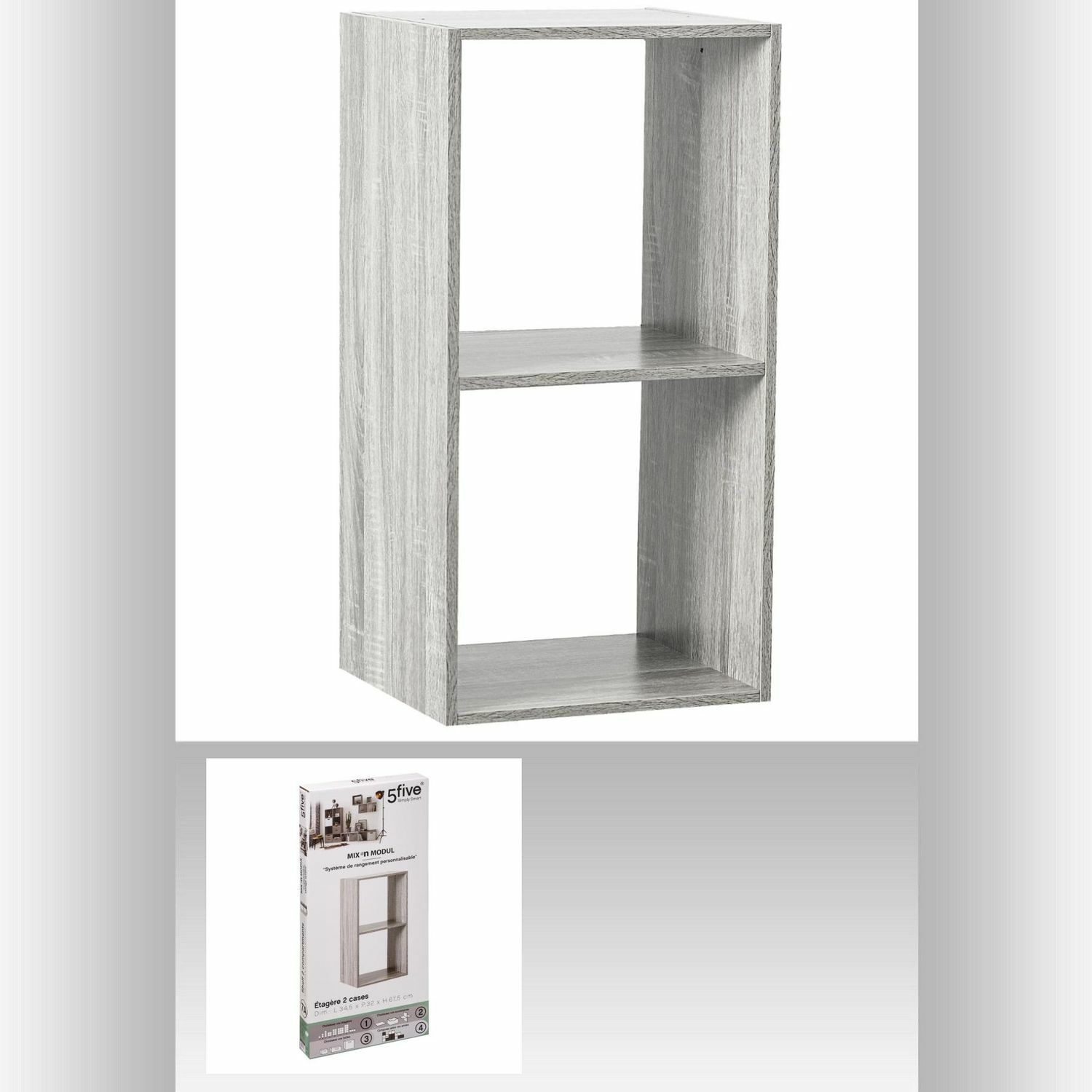 Étagère grise robuste 2 cases finitions soignées Atmosphera