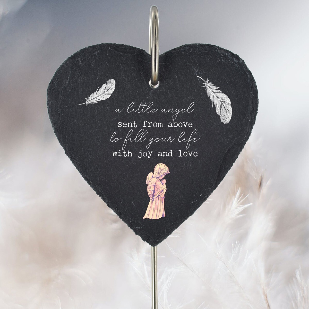 Baby Angel Grave Stick Marker Plaque Ornament Memorial Slate Heart Grave Decor