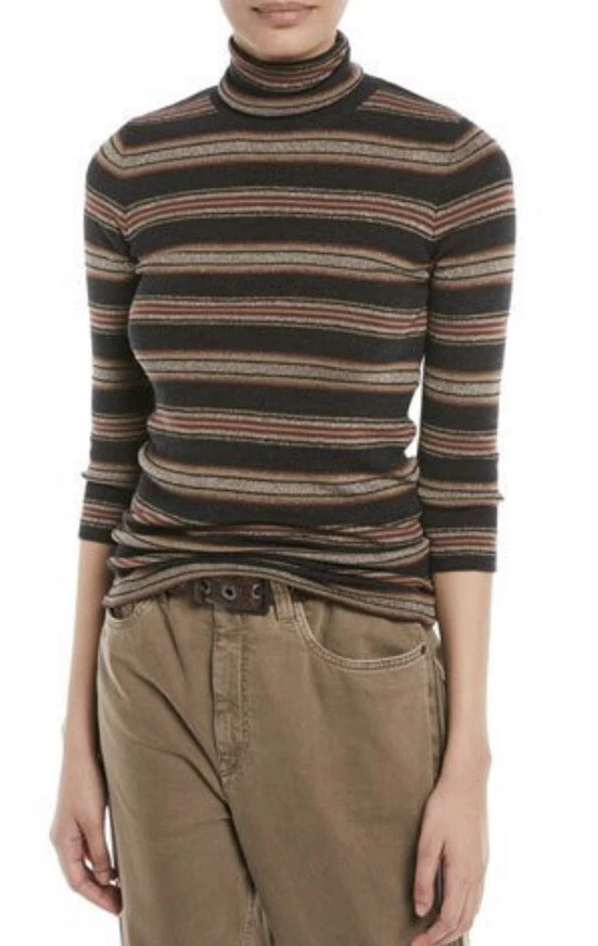 1795 美元 Brunello Cucinelli 羊绒羊毛 X 小号条纹高领毛衣 Monili — 第 2/4 张图片
