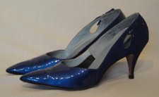 50s Royal Blue Patent Leather Suede Pointy Toe Stiletto Heel Shoes 5