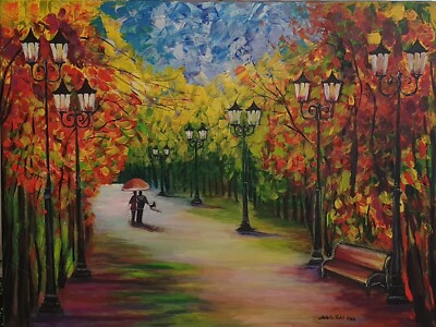 ölgemälde landschaft wald bunte Herbst moderne Art Leinwand Keilrahmen 60x80x2cm