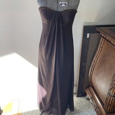 DAVIDS BRIDAL Aubergine Purple Shimmer Strapless Beaded Prom Bridesmaid Dress 2
