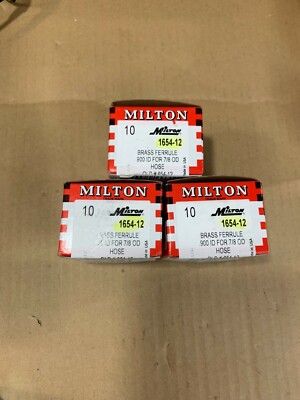 30 Milton 1654-12 7/8'' Hose .900'' ID .950 Long .87 deep Brass Ferrule 645-12