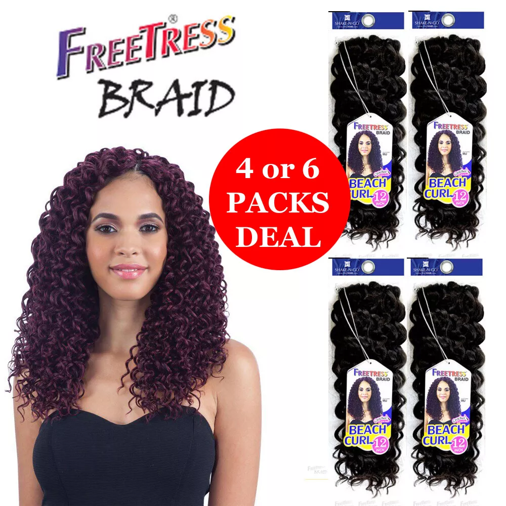 4 OR 6 Packs deal - BEACH CURL 12 - FREETRESS SYNTHETIC BRAID CROCHET BULK  HAIR