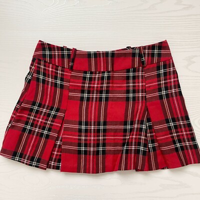 VTG Y2K Womens Mini Skirt Small Red Plaid Silhouette Pleated