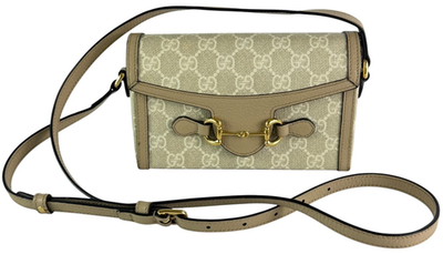 GUCCI 699296 Beige Canvas Leather Horsebit 1955 Mini Crossbody Bag