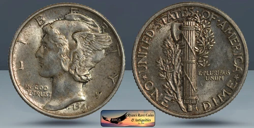 1940 Mercury Dime, Brilliant Uncirculated, FSB, Full Split Bands, Toned,  C8348