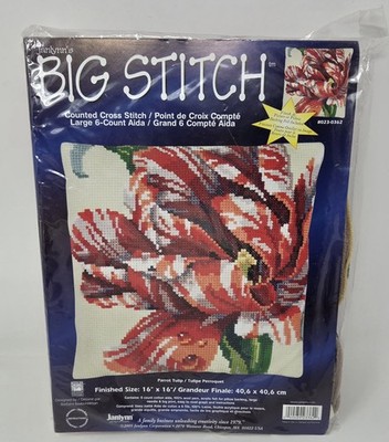 Janlynn Big Stitch Counted Cross Stitch Pillow Kit PARROT TULIP 023-0362 NEW