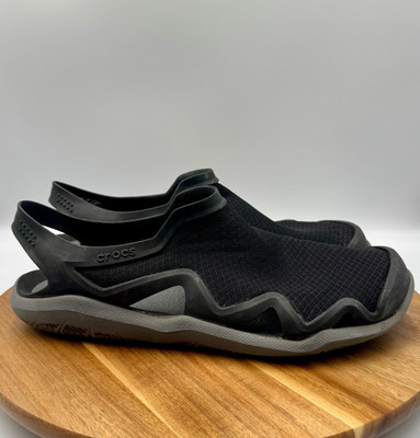 CROCS Men's Black Swiftwater Mesh Wave Deck Water Comfort Sandals Shoes Size 10