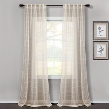 Farmhouse Textured Back Tab/rod Pocket Sheer Window Curtain Panel Pair 38w X 84