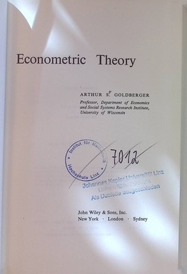 Econometric Theory Wiley Series in Probability and Mathematical Statistics Goldb