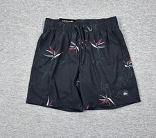 Quiksilver Swim Trunks Mens Small Black Floral Drawstring Lined Beach Surf NEW