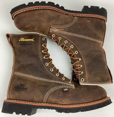 Thorogood 814-4520 Men's 8'' Leather WP Soft Plain Toe Work Boots Brown Size 12 D