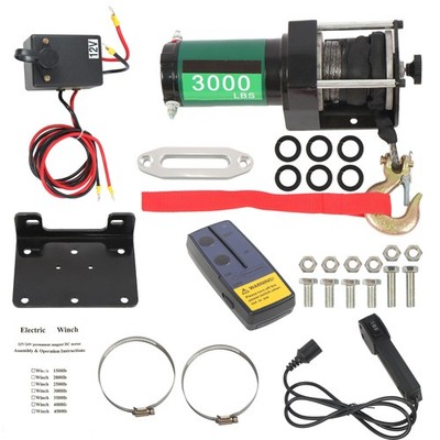 3000lbs 12V DC Electric Winch 32 ft Synthetic Rope with Wireless / Wired Remote