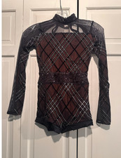 Weissman black/ orange long sleeve biketard dance costume- medium child