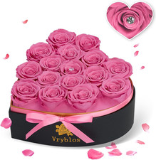 16 Pieces Forever Flower Heart Shape in a Box Preserved Pink Roses for Delivery