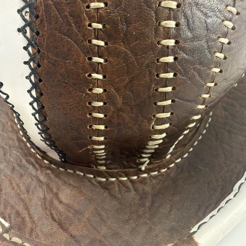 Handmade, Leather Bowler Hat Brown White Steampunk Western Costume Artisan - Afbeelding 2 van 16