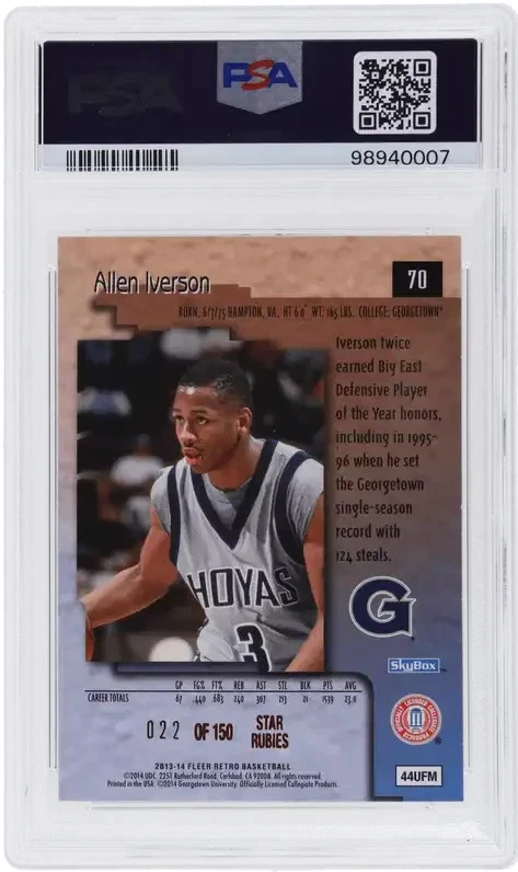 Allen Iverson Signed 2013 Fleer Retro SkyBox Star Rubies /150 PSA 8.5 | 9 Auto - Image 2 of 2