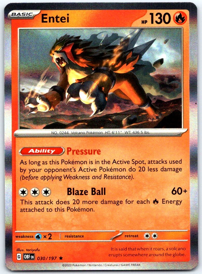 Entei 030/197 SV03: Obsidian Flames Holo-PTCG-NM