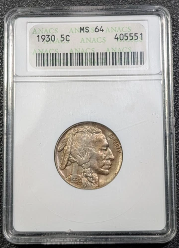 1930 Buffalo Nickel - ANACS MS64 OLD SOAPBOX HOLDER! - Ships Free!