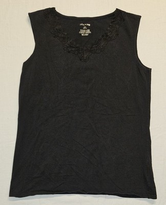 White Stag Women's Tank Top Sz Large 12-14 Sleeveless Black Lace V-Neck WL13200