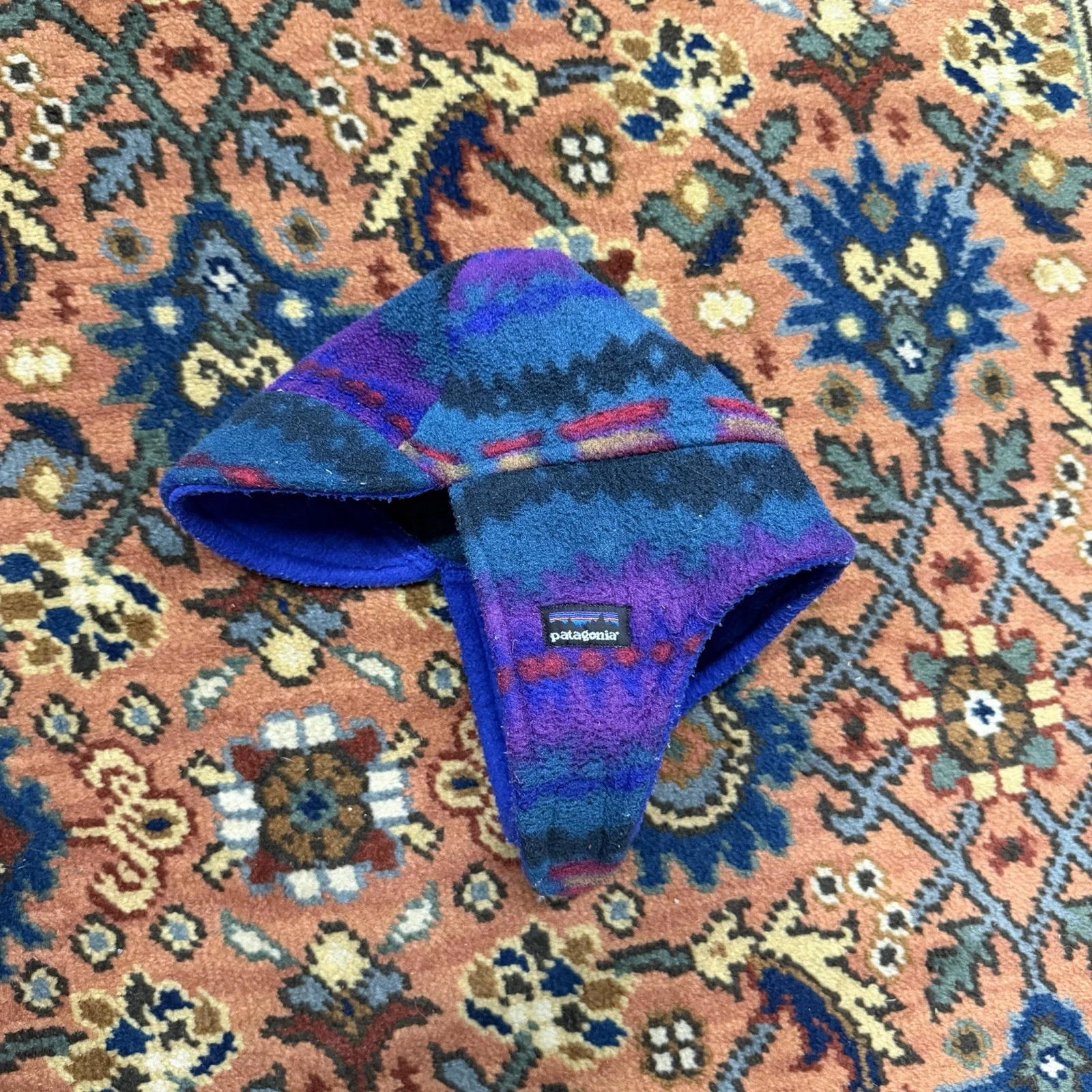 Vintage Patagonia Floral Fleece Hat Rare USA Kids Large Chinstrap