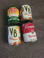 Play Food Lot - Metal Cans - V8, Corn, Tomato Soup. Del Monte, Campbell's. K13