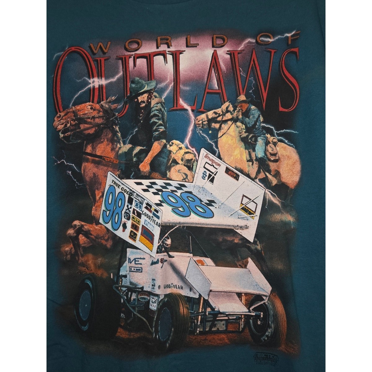 Vintage 1998 World Of Outlaws Double Sided Print Hanes Action Sportswear XL View 3