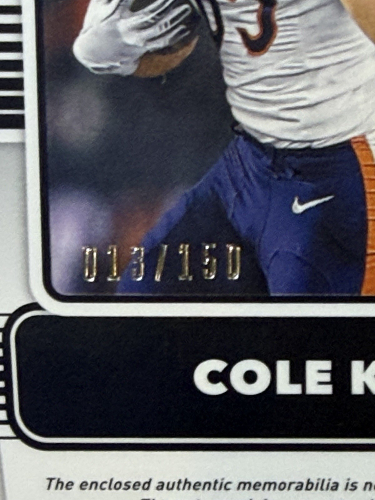 2020 Obsidian Cole Kmet RPA Dual Patch Auto /150 Rookie Bears RC 13/150 view 3