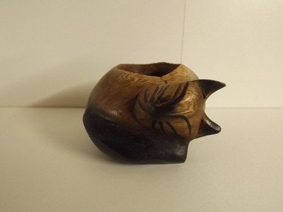 Teelichthalter Katze aus Holz - Schlafende Katze - Top Zustand