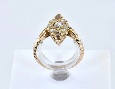 Antiker Diamant Ring 583/000 14 K Gelbgold 11 Diamantrosen zus. ca. 1,10 ct - Bild 1 von 4