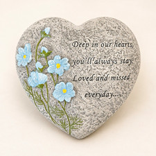 Heart-Shaped Engraved Pet Memorial Plaque/Marker w/ Quote & Blue Flowers