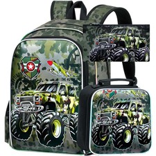 KLFVB 3PCS Bookbag for Boys, Water Resistant Backpack for Boys with Lunch Box...
