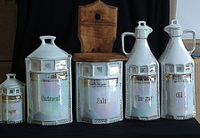 Vintage Block German Lusterware Cannisters plus Lids Spice Jars 12 Pc Set