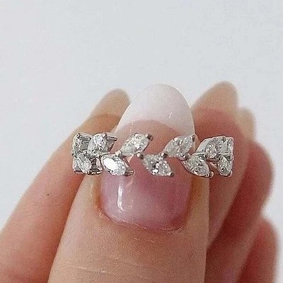 14K White Gold Plated Women Engagement Band Ring 1.5 Ct Marquise Created Diamond