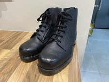 Vintage Black Textured Leather Steel Toe Cap Skinhead Punk Boots Uk 8 VGC