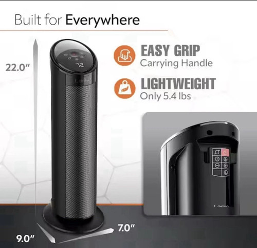 Lasko 1500W 22" Digital Ceramic Tower Space Heater with Child Lock & Remote - Picture 9 of 11