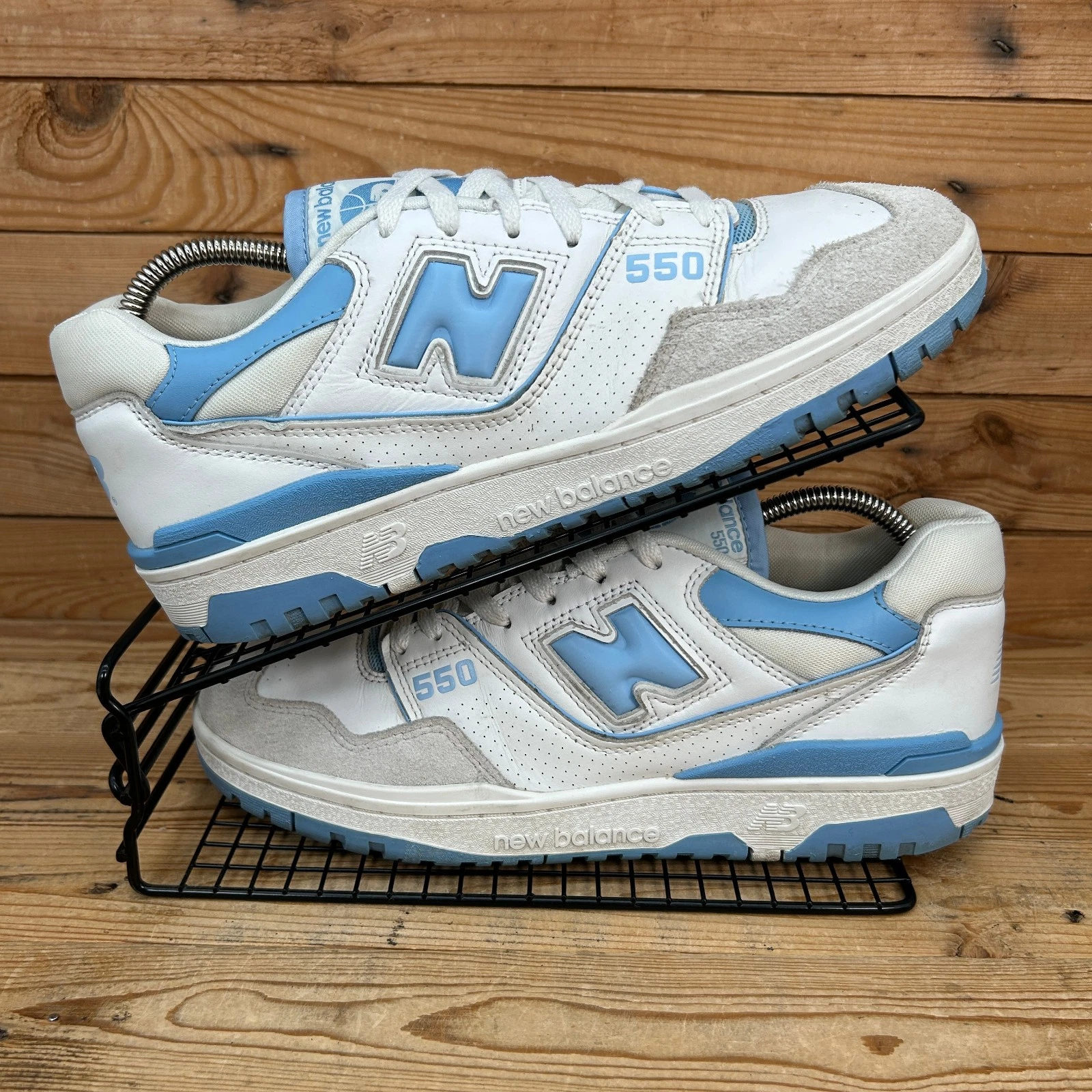 Scarpe da ginnastica New Balance 550 da uomo taglia UK 9 bianche blu Haze in pelle skater NB