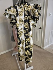 Fashion Nova black and white floral ruffle sleeve dress 