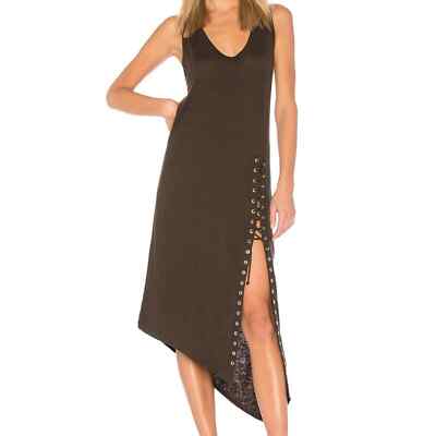 IRO Karossi Charcoal Sleeveless Burnout Knit 100% Linen Lace Up Midi Dress Sz M