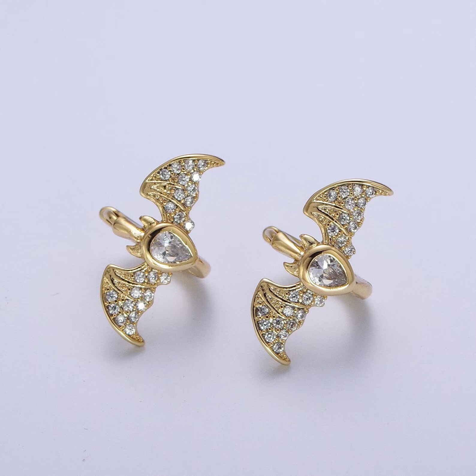 Bat Shape Hoop Earring In 2Ct Pear Cut Simulated Diamond 14K Yellow Gold Plated