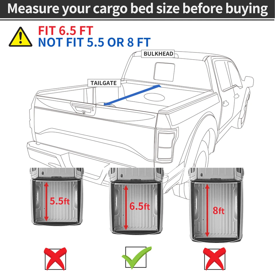 3-Fold 6.5ft Tonneau Cover For 2014- 2018 Chevy Silverado 1500 15-19 2500/3500HD Foto 2 de 4