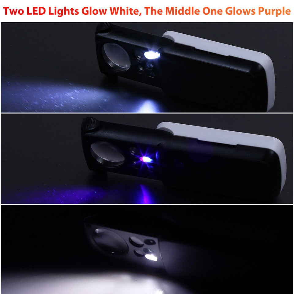 30X 60X 90X Jeweler Magnifier LED Light Jewelry Eye Loop Pocket ...