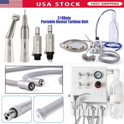 Portable Dental Turbine Unit 3Way Syringe Work with Air Compressor/Handpiece Kit