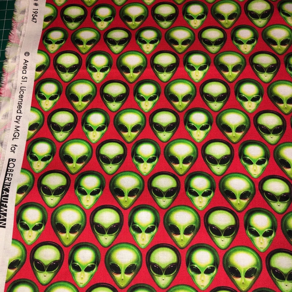 RK Area 51 Alien faces on red 100% cotton fabric by the yard - Flame 19547-101 - Image 4 of 4