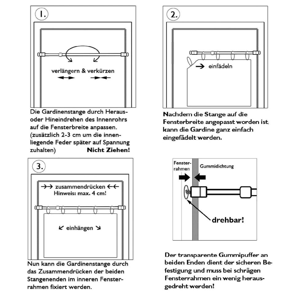 Klemmstangen Schraubtechnik Gardinenstange Scheibenstange ausziehbar 1 - 4 Pack - Bild 3 von 4