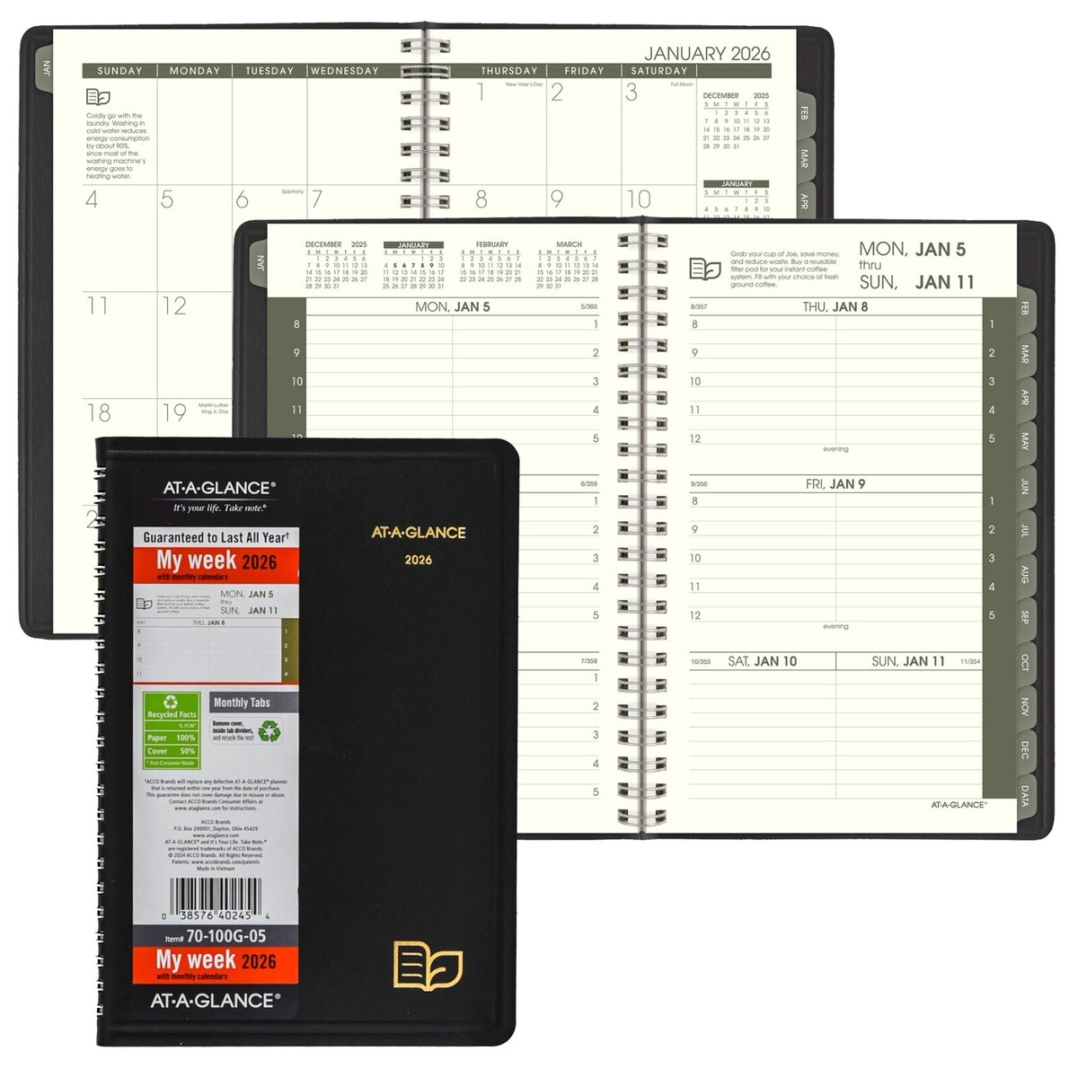 【vacant】Monthly Book 7冊まとめ売り 2026 At-A-Glance 70-100G Weekly Monthly Appointment Book, 5 x 8