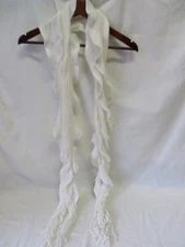 Twisty Twirly Neck Scarf Ivory w Sparkle Thread Fringed Approx 80" X 11"  #6260