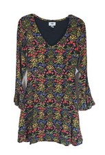 Old Navy Dress Women Black Floral Lined Size 0 XS Long Sleeve.