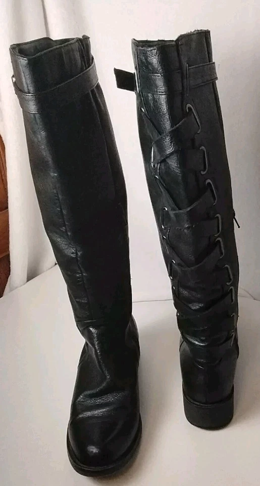 Yellow Box Women's Katheron Tall Black Laced Leather Boots Side Zip Size US 7 - Image 3 of 4